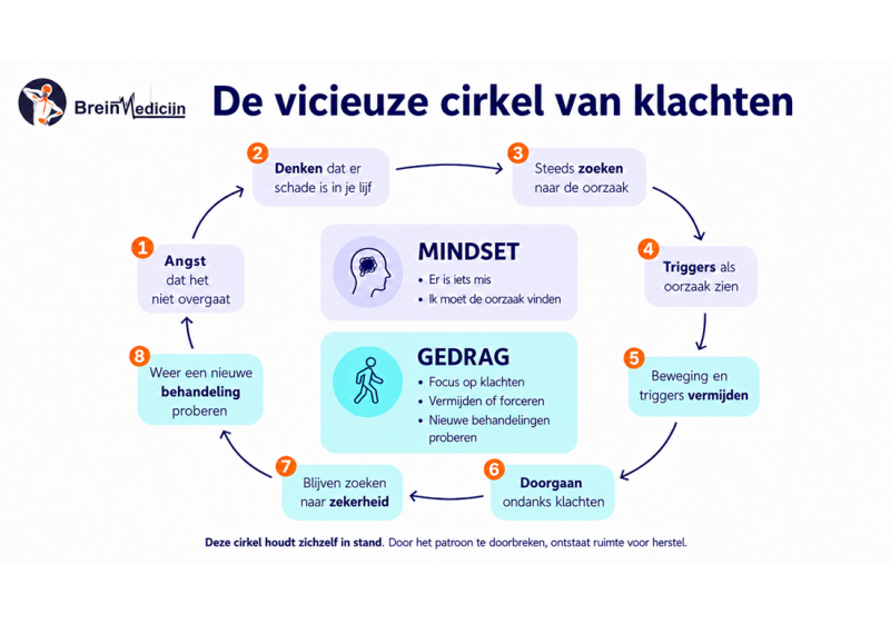 Schema waarin klachten, angst, aandacht en beschermgedrag elkaar kunnen versterken.