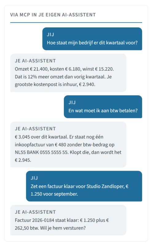 Boekhoudsoftware koppelen aan AI-assistent Claude en ChatGPT Boekhoudsoftware koppelen aan AI-assistent Claude en ChatGPT