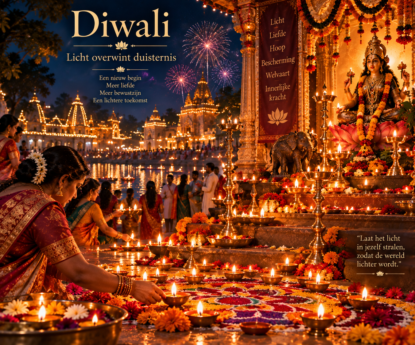 Kali Puja, gevierd op de avond van Diwali met olielampjes en tempelbezoek