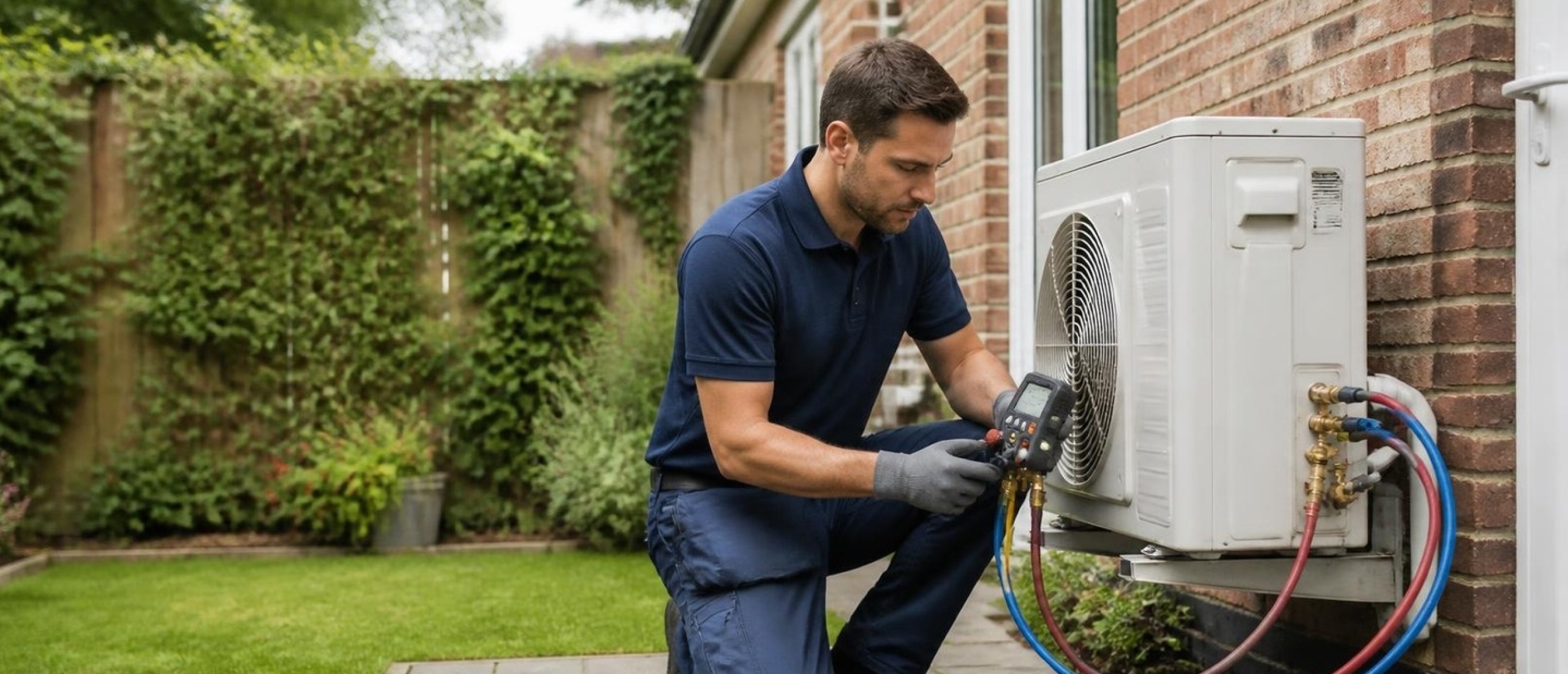Airco bijvullen thuis: monteur spoort koudemiddellek op bij de buitenunit