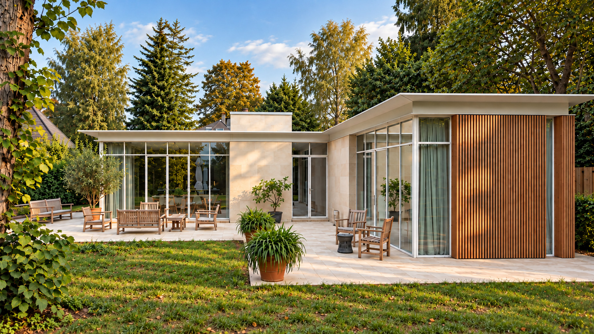 Villa Witteveen in Blaricum met glas, lichte gevels en houten accenten