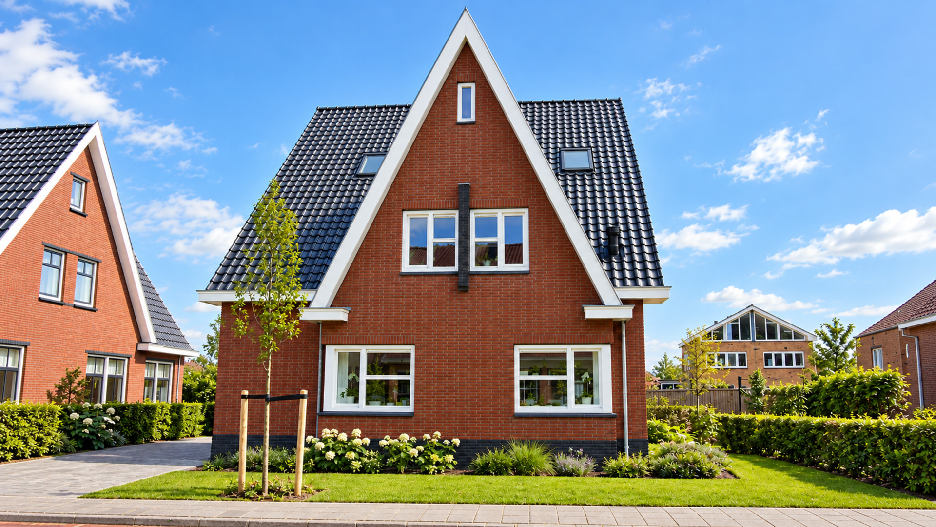 Woonhuis met rode baksteen en een steile kap