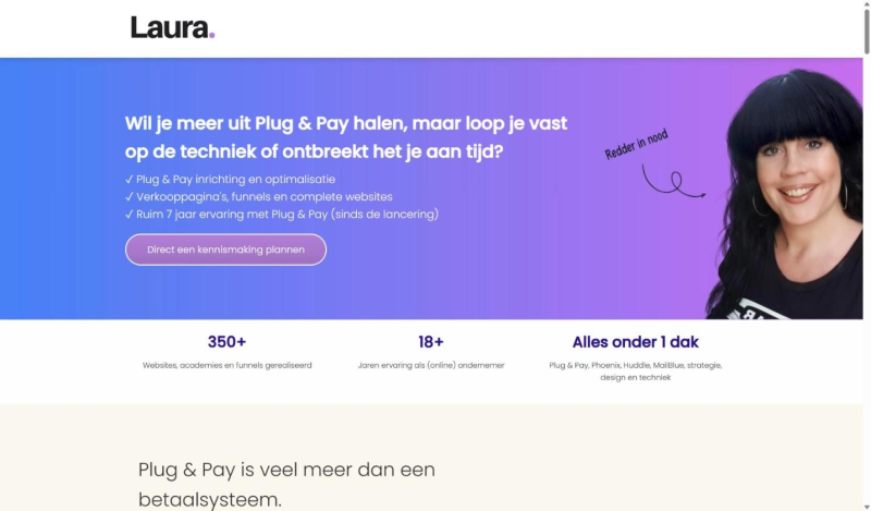 Landingspagina voorbeeld: dienstenpagina voor hulp met Plug & Pay