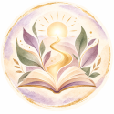 Waterkleurillustratie van een open boek met een gouden lichtpad richting de zon, omringd door bladeren als symbool voor reflectie en inspiratie.