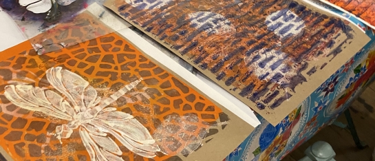 Gelli plate stencil deelnemers workshop hattem