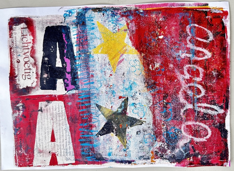 Gelli plate stencil foto prints en mixed media technieken