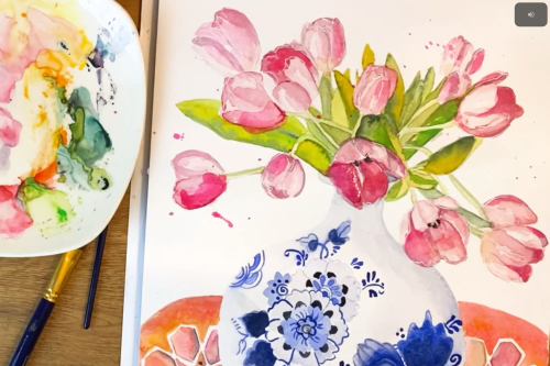 aquarel-voorbeeld-beginner-bloem Aquarel voorbeeld voor beginners van een bloem