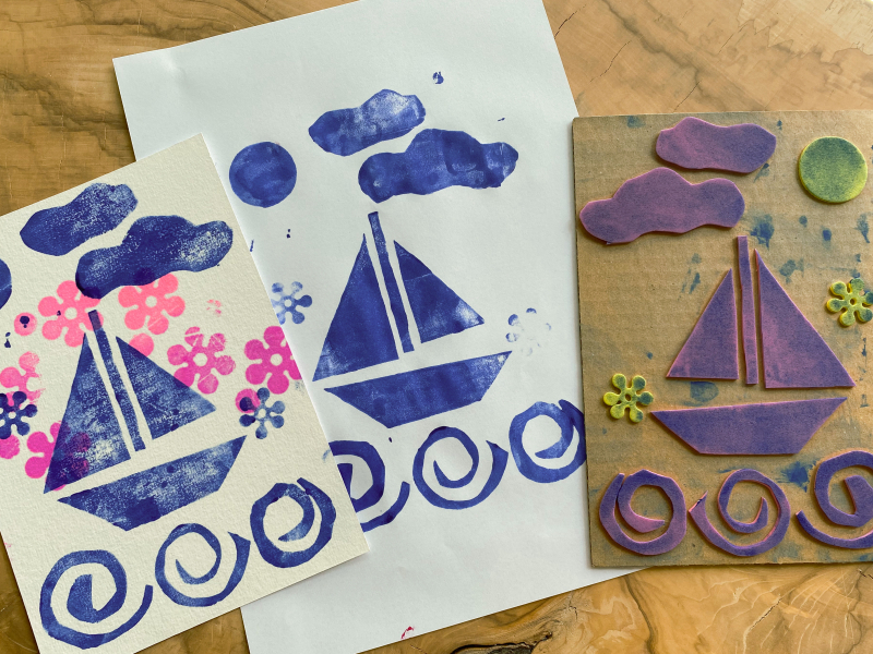 Foam rubber stempels — voor de jongste kinderen Foam rubber stempels workshop resultaat voor de jongste kinderen