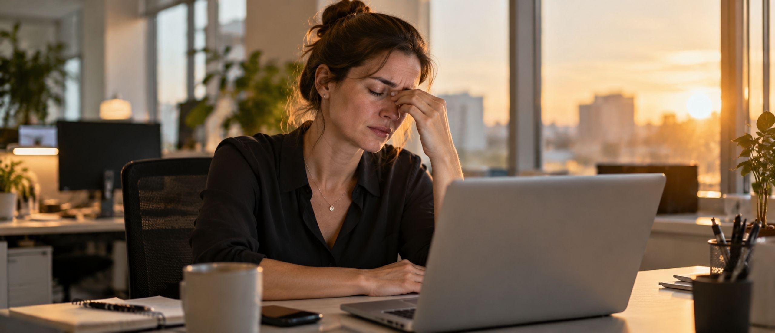 droge ogen achter de computer