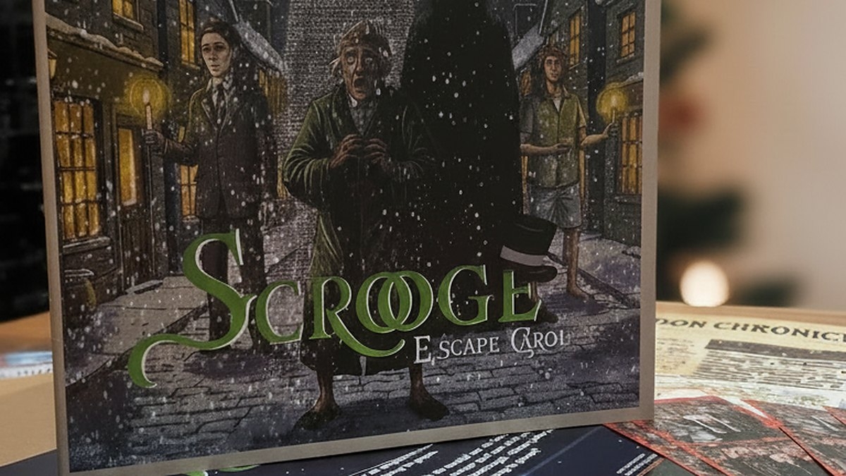 Scrooge Escape Carol spelpakket bij de kerstboom