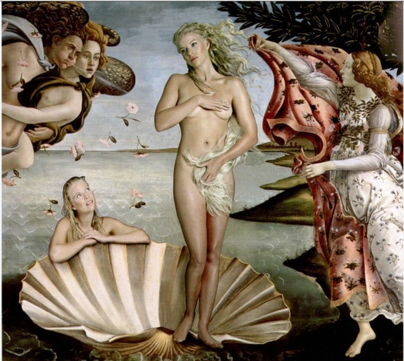 British professional polo player Sophia Burrell posed naked in a mock-up of Botticelli's painting of The Birth of Venus for Country Life in 1999 British professional polo player Sophia Burrell posed naked in a mock-up of Botticelli's painting of The Birth of Venus for Country Life in 1999