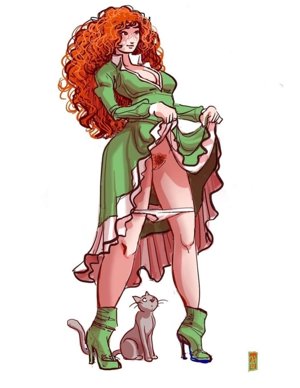 revealing redhaired girl and cat by Damien 2D Henceval revealing redhaired girl and cat by Damien 2D Henceval