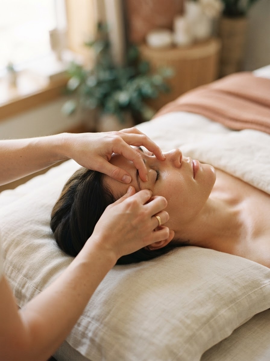 Bindweefselmassage van het gezicht met de hand