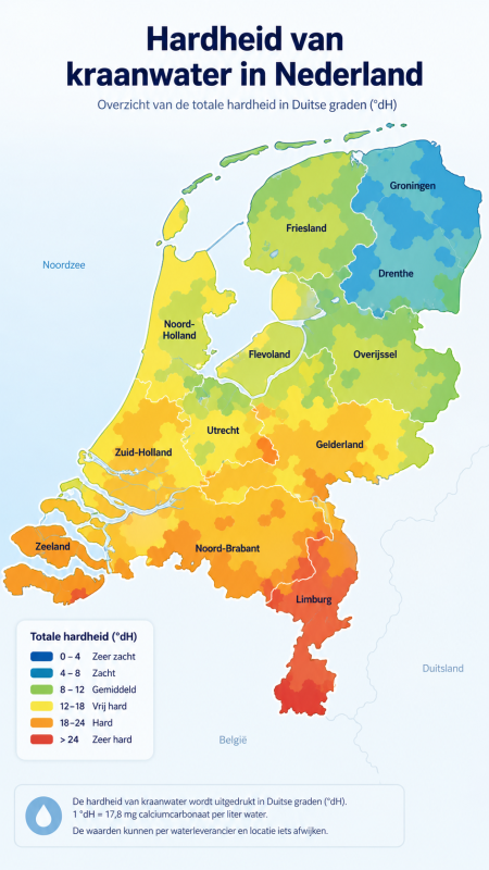 Hardheid van kraanwater in Nederland