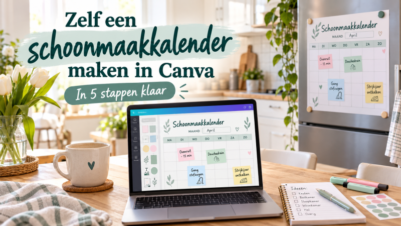 Zelfgemaakte schoonmaakkalender in Canva met wekelijkse klusjes, uitgeprint en opgehangen op de koelkast Zelfgemaakte schoonmaakkalender in Canva met wekelijkse klusjes, uitgeprint en opgehangen op de koelkast