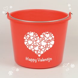Rode emmer met Happy Valentijn logo Rode emmer met Happy Valentijn logo