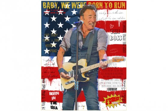 born to run bruce springsteeen, hero, muziekschilderij, kado, portret,