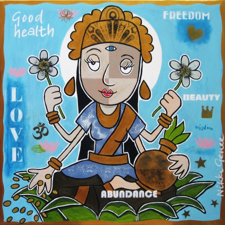 Lakshmi schilderij van Nikki Genee van Lakshmi, de Indiase godin van de rijkdom op elk vlak