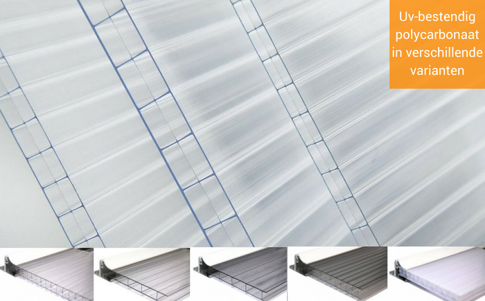 een veranda met UV-bestendig polycarbonaat polycarbonaat in verschillende transparanties