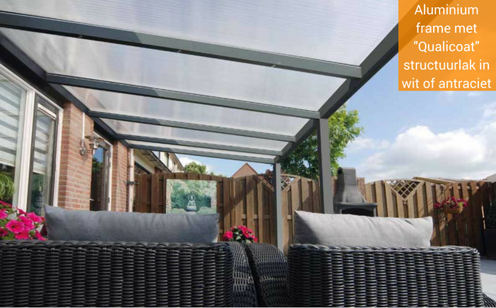 polycarbonaat veranda met aluminium frame in wit of antraciet structuurlak onderhoudsvriendelijke structuurlak bij deze polycarbonaat veranda